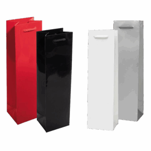 Flaschentasche glanzplastifiziert mit Baumwollkordel, 100x85x360 mm