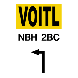Tafel "VOITL - NBH 2BC - Pfeil um die Ecke links"; Alu, 1000x1500x2 mm, bekl. mit SK-PVC (ws, ge, sw)